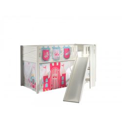 Halvhøj børneseng med rutsjebane 90×200 – Scott, hvid, PRINCESS tekstilsæt