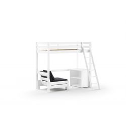Høj juniorseng med sofa og reol – Pino Sæt, hvid