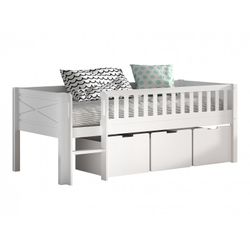 Halvhøj seng med skuffer – Scott Sæt, hvid (90 × 200 cm)