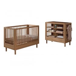 Baby sengesæt med tremmeseng og puslebord – Forrest Oak (60 × 120 cm), eg