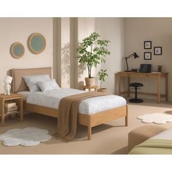 Enkeltseng sæt 90 x 200 – Forrest Oak i eg med bouclé gavl