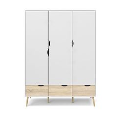 Charlie klædeskab 147 cm 3 låger + 3 skuffer - Hvid/Eg