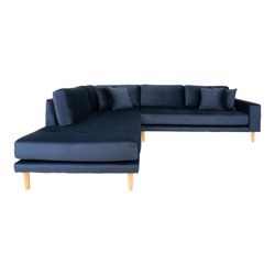 Lido Hjørnesofa Åben Ende - Sofa venstrevendt i blå velour