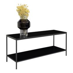 Vita TV-Bænk - TV-bord med sort ramme og to sorte hylder 100x36x45 cm