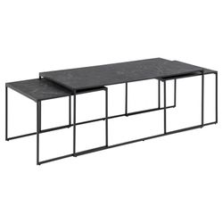 Infinity rektangulær sofabordsæt 120x60 - sort melamin med marmorprint og sort metal