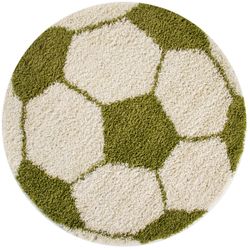 Fun Rund Børnetæppe Fodbold - Grøn - 100x100 (Rund)