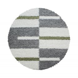 Gala Rund Shaggy tæppe Ternet - Grøn - 120x120 (Rund)