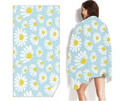 Daisy Printed Quick Dry Beach Towel Sand Free Beach Blanket 80 x 160cm Beach Mat with Storage Bag