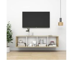 Wall-mounted TV Cabinet Sonoma Oak and White 37x37x142.5 cm Chipboard