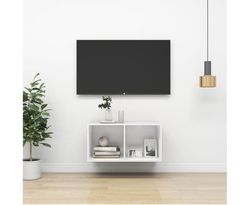 Wall-mounted TV Cabinet High Gloss White 37x37x72 cm Chipboard Unit