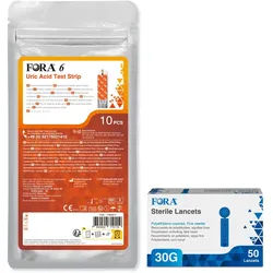 Fora 6 Harnsäure Teststreifen + Lanzetten 30G - The Tester 1 St