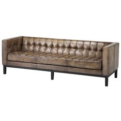 Casa Padrino Sofa Luxus Echt Leder Sofa Glasgow Vintage Leder Olive - 3 Sitzer - Luxus Hotel Möbel