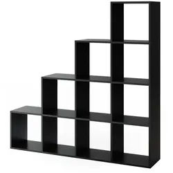 Vicco Treppenregal Schwarz 142.5 x 140 cm , Holzwerkstoff , 10 Fächer , Rechteckig , 142.5x140x29 cm , Wohnzimmer, Raumteiler & Paravents, Raumteiler