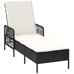 vidaXL Gartenliege Sonnenliege Schwarz und Cremeweiß 55 x 200 x 92 cm Poly-Rattan, 1 St.