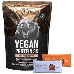 nu3 Vegan Protein 3K Shake, Iced Coffee + Fit Protein Bites Peanut Butter + Fit Protein Bites Double-Choc