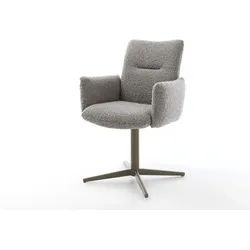 Drehstuhl Jova-Flex mit Armlehnen Bouclé Silbergrau Fußkreuz Effektfinish Titan 360° drehbar Taschenfederkern