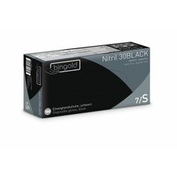 BINGOLD Nitril 30BLACK Einweghandschuhe, schwarz, Einmalhandschuh aus Nitril, schwarz und puderfrei, 1 Karton = 10 Packungen = 100 Stück = 1000 Stück, Größe S