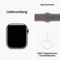 AppleWatch S9 Edelstahl Cellular 41mm Gold - Sportarmband tonbraun M/L