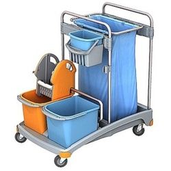 Cleankeeper Gerätewagen I - 3, inkl. 120 l Abfallsack - blau, 2 x 20 l , 1 x 6 l Eimer - blau / orange, 1 Mopppresse