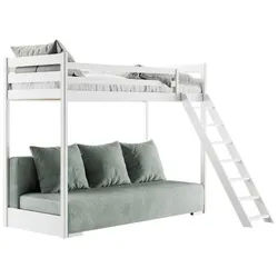 Deine Möbel 24 Etagenbett Sidney 90x200 in Weiß / Salbei , Weiß, Salbeigrün , Holz, Holzwerkstoff, Textil , 90x200 cm , Babymöbel & Kindermöbel, Kinderzimmer & Jugendzimmer, Stockbetten