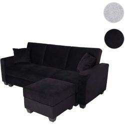Sofa HWC-H47 mit Ottomane, Couch Sofa Gästebett, Schlaffunktion Stauraum 217x145cm ~ Samt schwarz