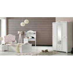Xlmoebel Schlafzimmer-Set Modernes Jugendzimmer-Set mit Bett, Nachttisch und Schreibtisch, (4-tlg), Made in Europa weiß
