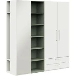 Cantus Kleiderschrank , Weiß, Salbeigrün , Metall , 11 Fächer , 2 Schubladen , 202.6x213.6x59.3 cm , Made in Germany , in verschiedenen Holzdekoren erhältlich , Schlafzimmer, Komplette Schlafzimmer und Serien, Schlafzimmerserien