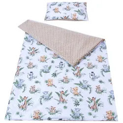 Kinderdecke BABYLUX Kuscheldecke 100 x 150 cm Babydecke Kinderdecke MINKY XXL, BabyLux, 124. Africa_Tiere mit Kissen beige