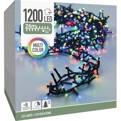 LED-Clusterlichterkette bunt, 1200 LEDs, Grünes Kabel, Innen/Außen, 27m