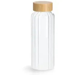 Zeller Glasflasche mit Bambusdeckel, 1000 ml, Moderne Trinkflasche mit Rillenoptik, Fassungsvermögen: 1000 ml
