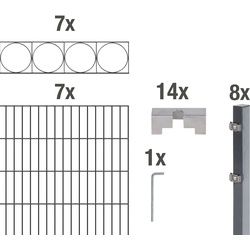 Doppelstabmattenzaun »Oslo«, (Set), anthrazit, 120 cm hoch, 7 Matten für 14 m, 8 Pfosten, 84482211-0 grau H/L: 120 cm x 14 m