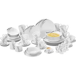 Novel Kombiservice , Grau, Schwarz, Weiß , Keramik , 62-teilig , Streifen , 190 ml,190 ml,220 ml,270 ml,90 ml,420 ml,430 ml , Lfgb , lebensmittelecht , Geschirr, Geschirrsets, Kombiservice