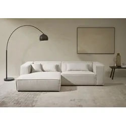 LeGer Home by Lena Gercke Ecksofa PIARA mit Kedernaht, Cord, Leinenoptik o. Strukturstoff, Couch, L-Form, wahlweise Ottomane rechts/links, schwarze Füße, bequemer Sitzkomfort beige