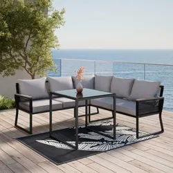Dining-Loungeset Paulina Grau Metall/Outdoorstoff +Abdeckung