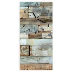 Primedeco Wanduhr Glasuhr Wandkunst Größe 30 x 60 cm mit Motiv Alte Holzplanken