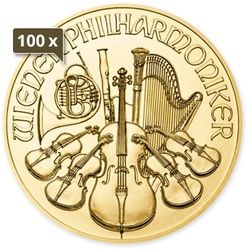 100 x 1/4 Unze Gold Wiener Philharmoniker 2024