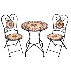 Kamelio Balkonset Mosaik Gartenset 2 Stühle 1 Tisch Mosaiktisch mit Stühlen Garten, (3-tlg) beige|braun|orange