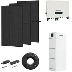 Photovoltaik-Paket 5 kWp mit AXITEC Wechselrichter 5 kW + Stromspeicher 10,1 kWh, 12 Solarmodulen Glas-Glas full black (* 0% MwSt. gem. §12 Abs. 3 UstG)