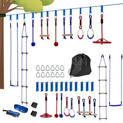 Aiyaplay Ninja Slackline-Set, Blau+Rot, Polyester, Kunststoff , 5x1000 cm , Freizeit & Co, Sport & Fitness