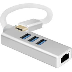 Helos HUB, USB 3.1 Type-CTMSt. /3x USB+RJ45 Gigabit Ethernet, PREMIUM, silber