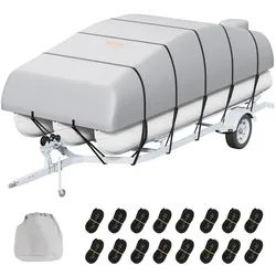 VEVOR Ponton-Boot-Abdeckung, 701-731 cm Wasserdichte, Anhängerfähige Ponton-Abdeckung, 800D Marine Grade PU Oxford-Gewebe, mit Motorabdeckung, 16 Winddichten Schnallenriemen, Grau