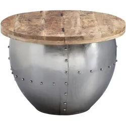 Mid.you Couchtisch , Braun, Silberfarben , Holz , Mangoholz , massiv , rund , rund , 60x43x60 cm , Stauraum , Wohnzimmer, Wohnzimmertische, Couchtische, Couchtische rund