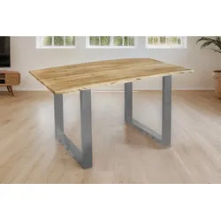 SAM® Baumkantentisch Hope, massives Akazienholz, Baumkante, Metallgestell U-Form, bis 3m beige 160 cm x 77 cm x 85 cm