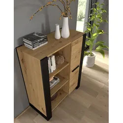 Raumhirsch Furniture Standregal Standregal, Bücherschrank, Schrank, Bücherregal, Maße: 90 x 45 x 110 (H) cm, 3 Türen, Offene Fächer, Stehend