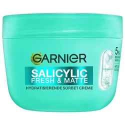 GARNIER Tagescreme FRESH & MATTE SALICYLIC SORBET CREME, sanftes Peeling gegen Pickel und Unreinheiten weiß