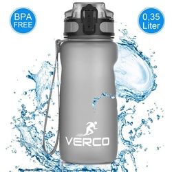 VERCO Trinkflasche 350 ml Sport Tritan 0,35 Liter Flasche, Wasserflasche BPA Frei mit Fruchtsieb wiederverwendbar nachhaltig schwarz