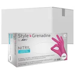 Style Grenadine Nitrilhandschuhe, puderfrei, magenta, Unsterile Einmalhandschuhe mit Fingerspitzentexturierung, 1 Karton = 10 Packungen à 100 Stück, Größe M