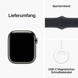 AppleWatch S9 Edelstahl Cellular 41mm Graphit - Sportarmband mitternacht M/L