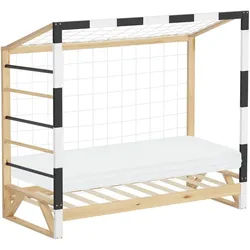 Ml-Design Kinderbett Fußballtor mit Matratze 80 x 160 cm Schwarz-Weiß Kiefernholz , Naturfarben , Holz , Sport , Rechteckig , 80x170 cm , Babymöbel & Kindermöbel, Kinderzimmer & Jugendzimmer, Kinderbetten, Spielbetten