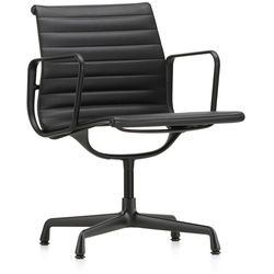 Vitra Besucherstuhl Alu-Chair Leder schwarz, Designer Charles & Ray Eames, 83x57.5x59 cm